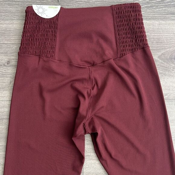 AERIE OFFLINE Real Me Smocked Waistband 7/8 Legging Medium Dark Red Active NWT - Picture 6 of 8